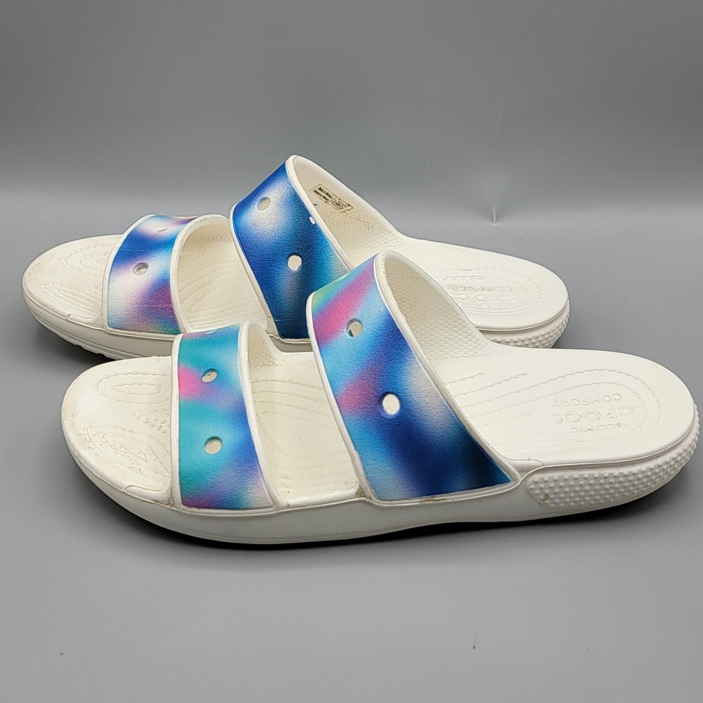 Crocs Classic Sandal Iridescent Rainbow White Slides Mens 5 Womens 7 - Picture 3 of 7